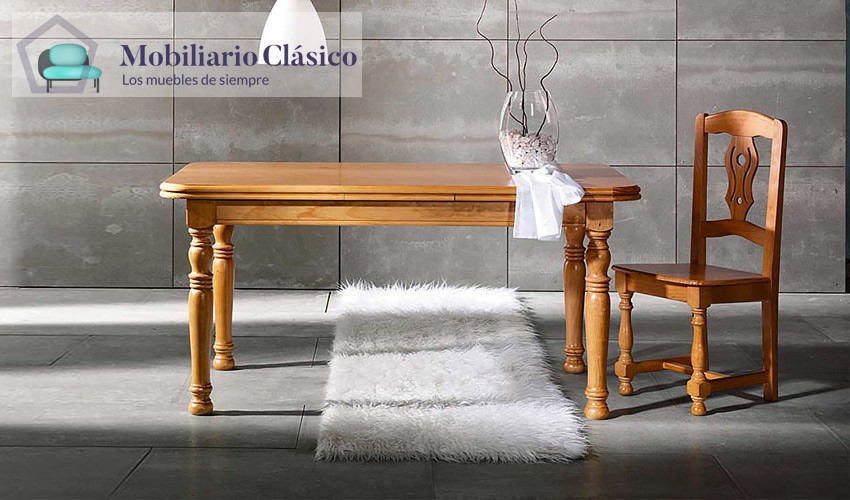 Mesa de Comedor Extensible fabricada en madera de Pino con patas torneadas  Ref MCJI10021