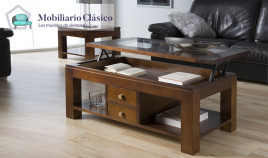 Mesa de centro elevable con posibilidad de tapa en madera o cristal Ref MCR36000