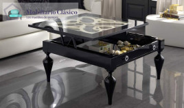 Mesa de centro elevable con posibilidad de tapa en madera o cristal Ref MCR11000